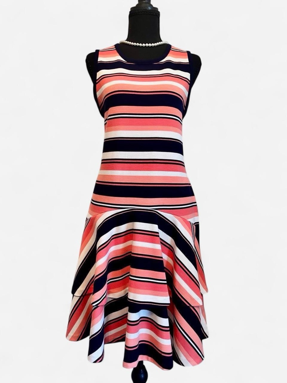 MICHAEL Michael Kors Coral Pink & Navy Striped Sleeveless Dress